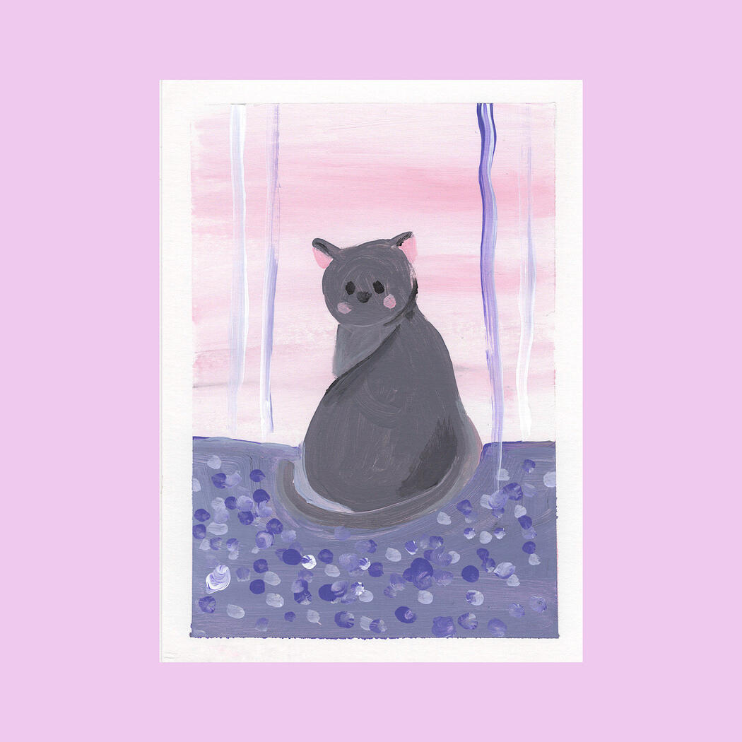 Grey cat as a painting experiment, acrylic on paper.